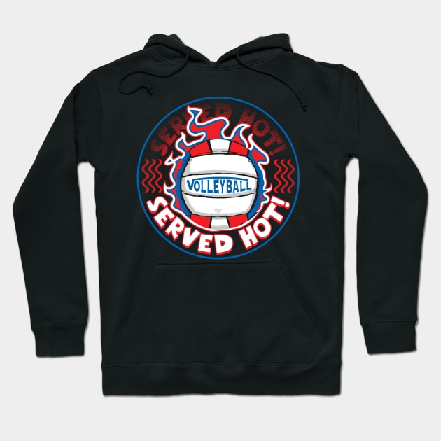 Volleyball Served Hot Blue Red Vball Hoodie by Mudge